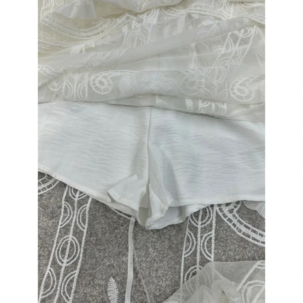 New Entro White Lace Maxi Romper Dress Floral Boho Halter Small #0499